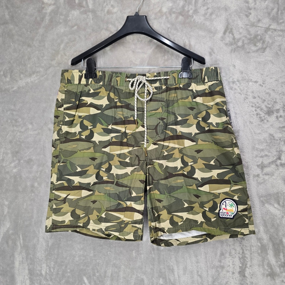 Reyn Spooner‎ Men XL Camo Fish Elastic Waist Swim Trunks Shorts Board Shorts